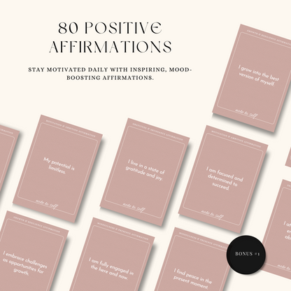 A mockup of some of the affirmation cards with vibrant, uplifting colors and fonts.