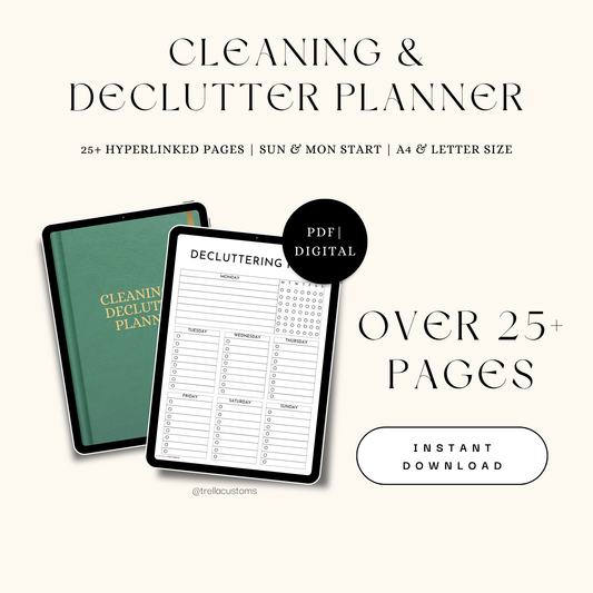 Digital declutter planner for cleaning and hyperlinked for instant download.