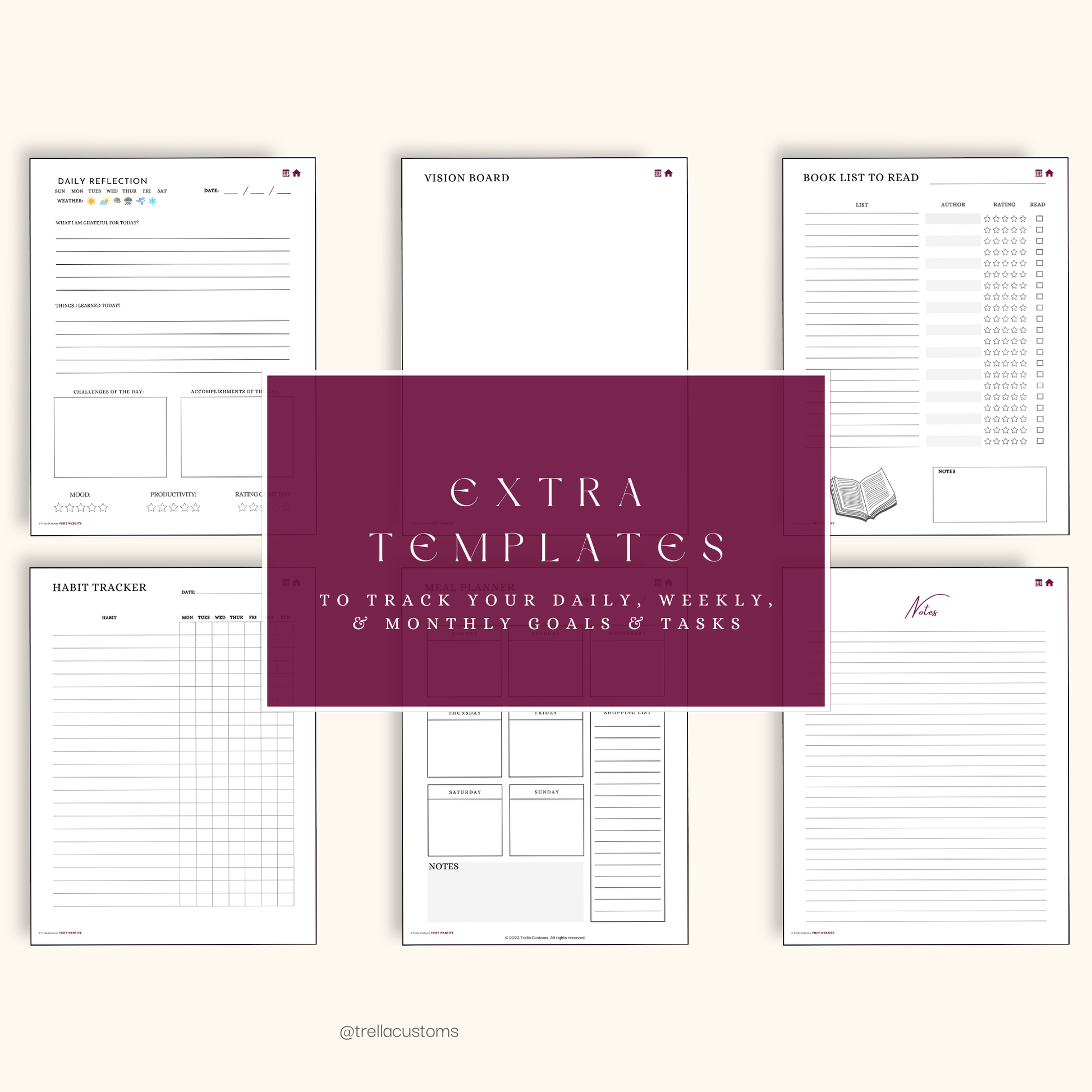 Extra templates to track down goals and tasks throughout the month.