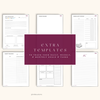 Extra templates to track down goals and tasks throughout the month.