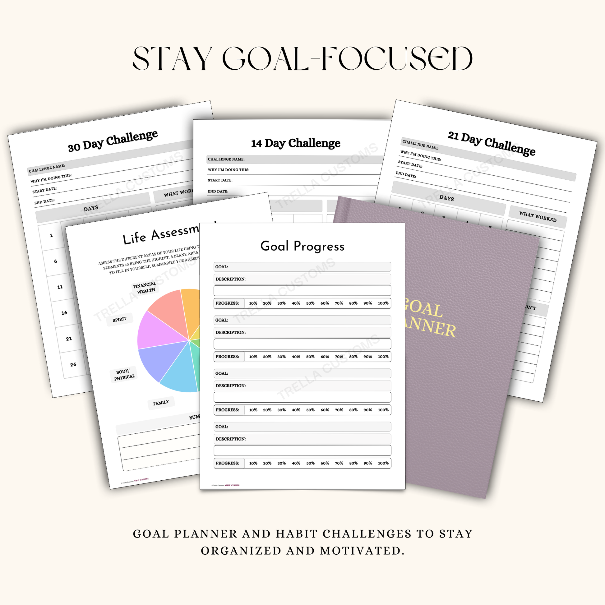 A small preview of the goal planner habit challenges for organization and motivation. 