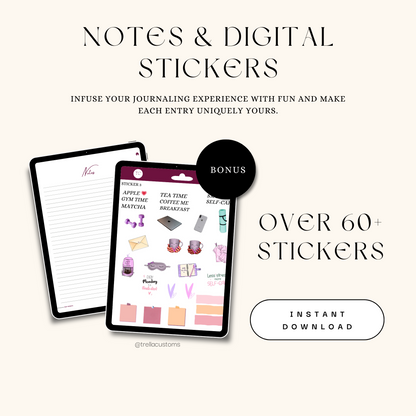 Notes and digital sticker bonuses for the gratitude journal.