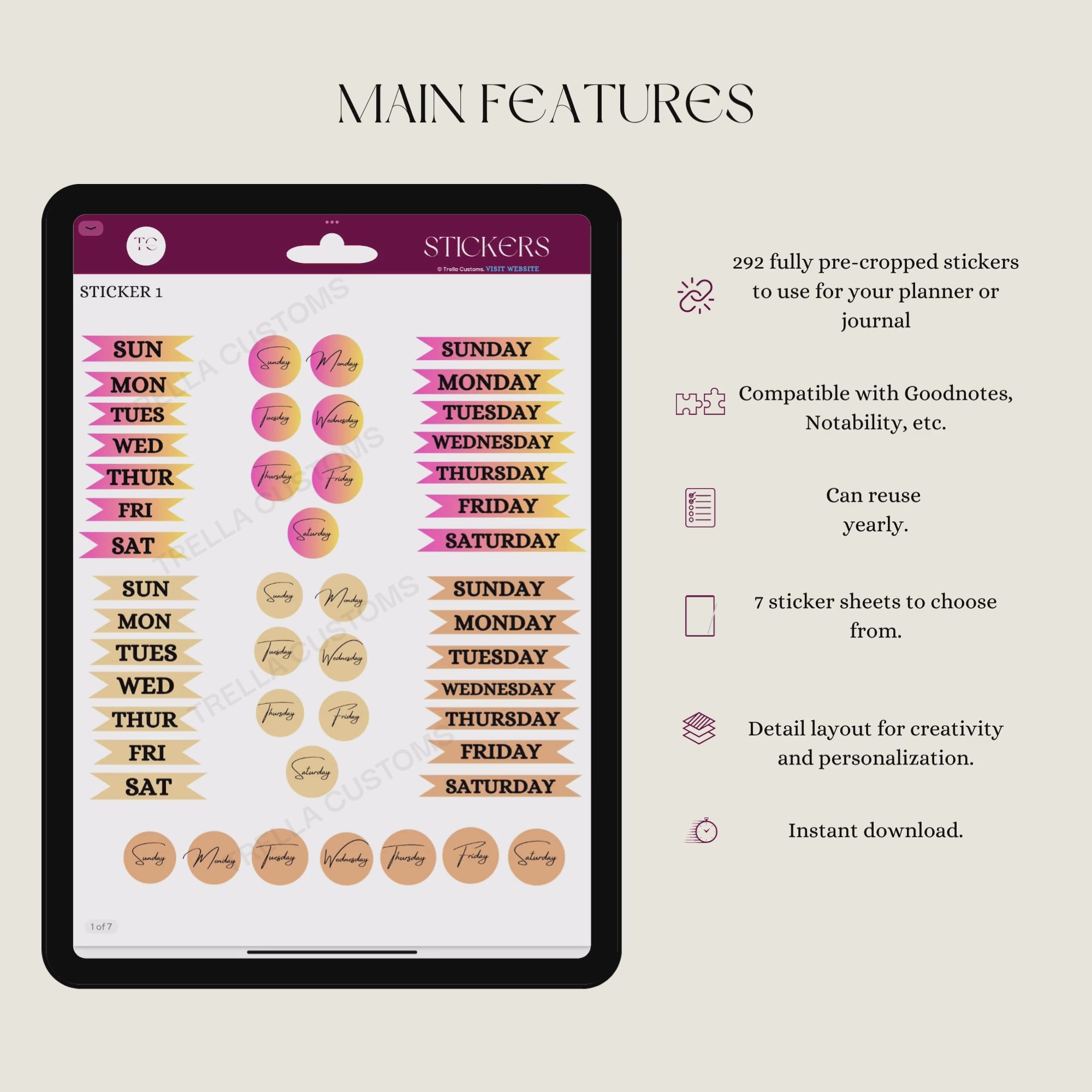 A video showcasing the everyday digital sticker sheets with essential features, including highlighting the main features with a creative touch