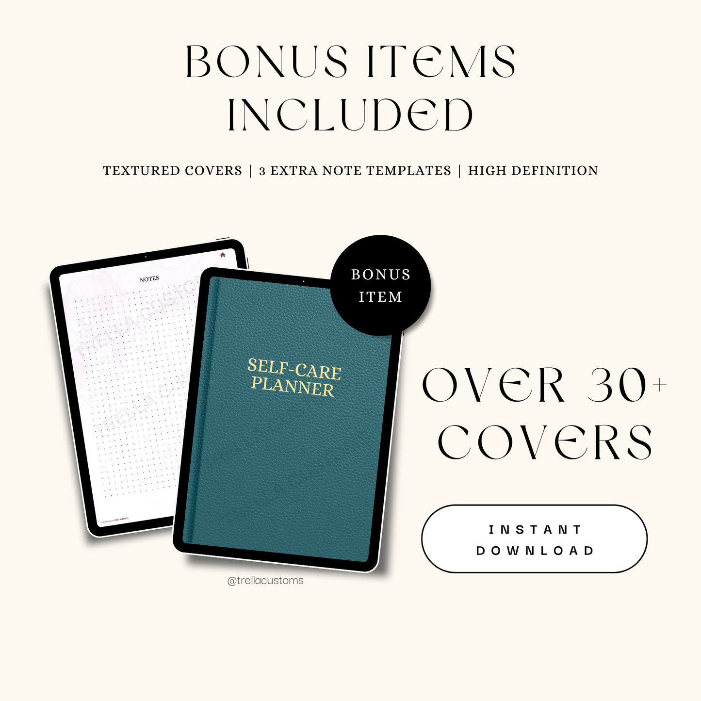 Bonus items that include over 30+ textured covers and come in a variety of styles and colors to use.